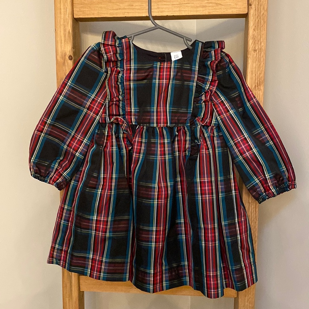 Baby Gap Girls Toddler Plaid Long Sleeve Ruffled Holiday Christmas Dress 3t